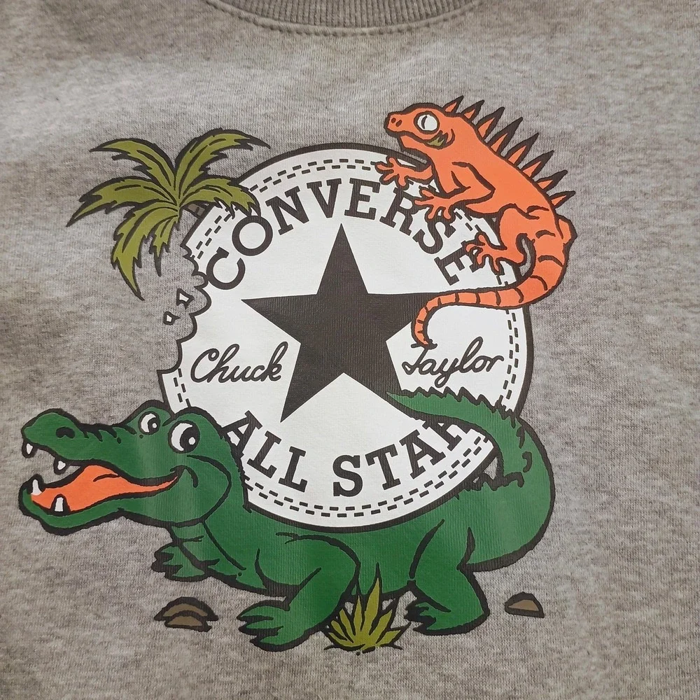 Converse Sweatshirt‎ Kids 7 Gray Fleece Pullover All Star Gator Graphic Top